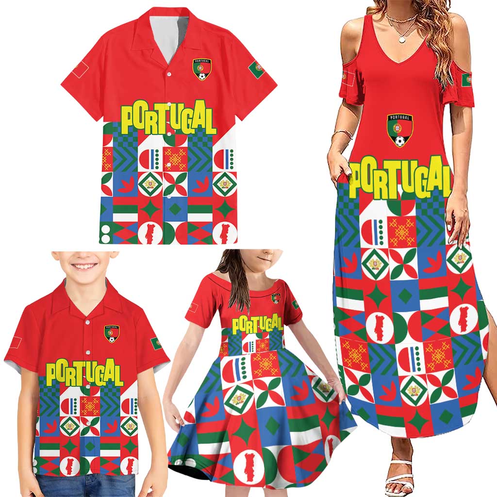 Portugal Football Family Matching Summer Maxi Dress and Hawaiian Shirt Patchwork National Flag Design - Wonder Print Shop