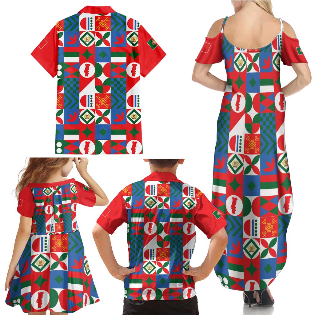 Portugal Football Family Matching Summer Maxi Dress and Hawaiian Shirt Patchwork National Flag Design - Wonder Print Shop