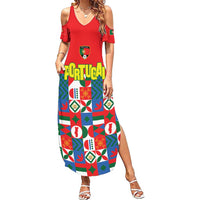Portugal Football Family Matching Summer Maxi Dress and Hawaiian Shirt Patchwork National Flag Design - Wonder Print Shop