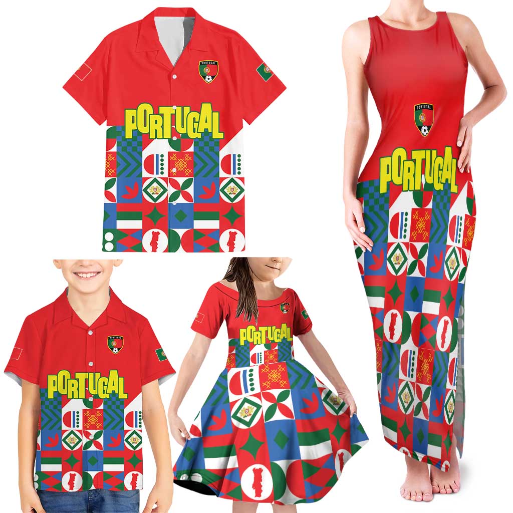 Portugal Football Family Matching Tank Maxi Dress and Hawaiian Shirt Patchwork National Flag Design - Wonder Print Shop