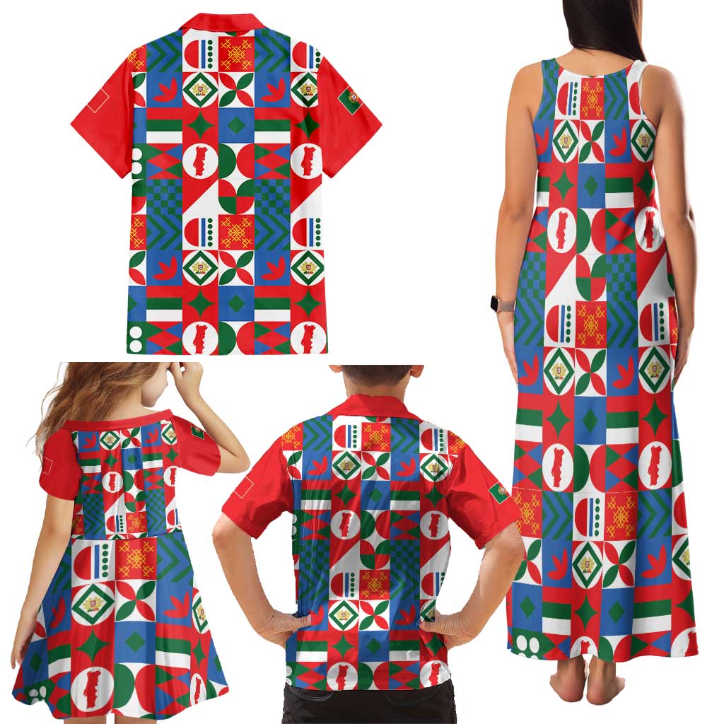 Portugal Football Family Matching Tank Maxi Dress and Hawaiian Shirt Patchwork National Flag Design - Wonder Print Shop
