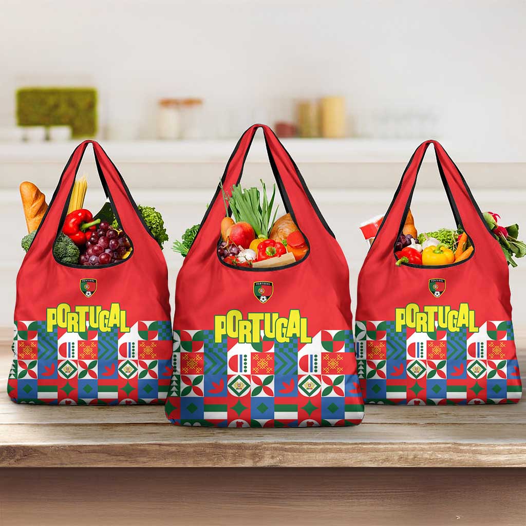 Portugal Football Grocery Bag Patchwork National Flag Design - Wonder Print Shop