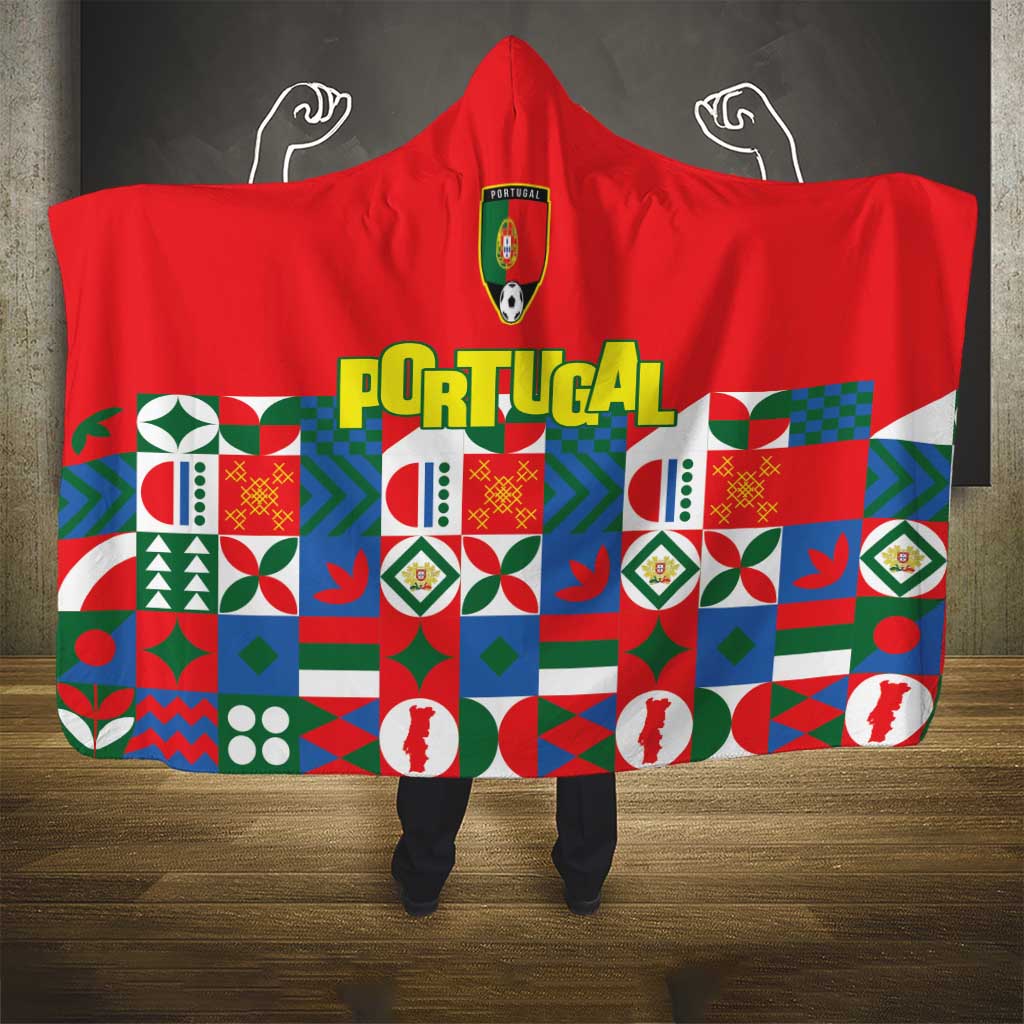 Portugal Football Hooded Blanket Patchwork National Flag Design - Wonder Print Shop