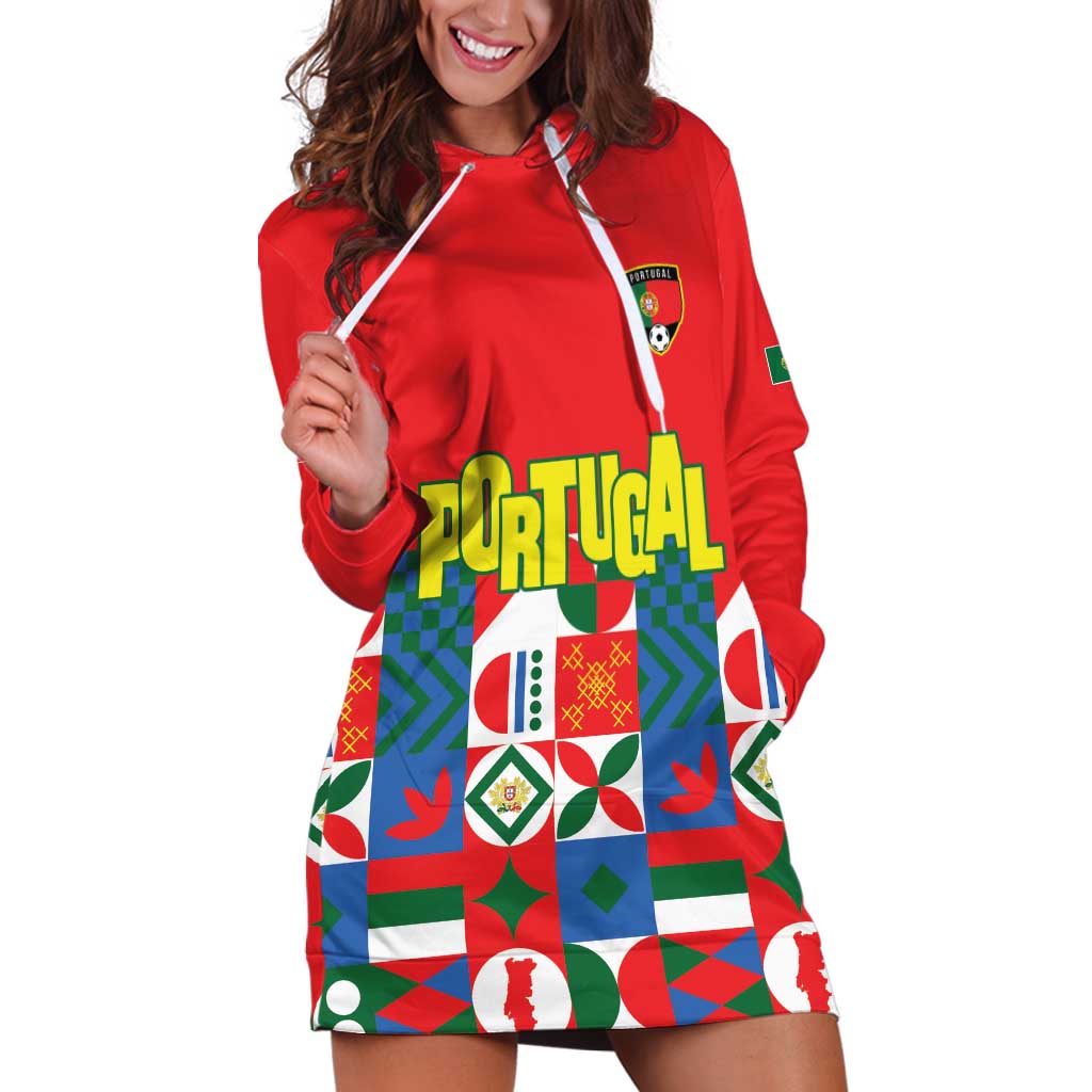 Portugal Football Hoodie Dress Patchwork National Flag Design - Wonder Print Shop