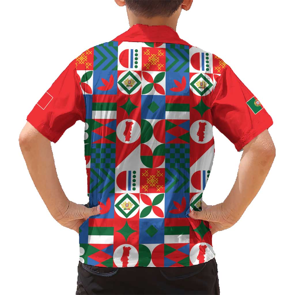 Portugal Football Kid Hawaiian Shirt Patchwork National Flag Design - Wonder Print Shop