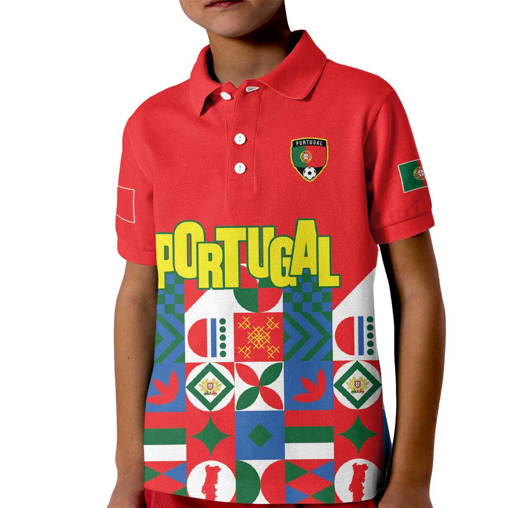 Portugal Football Kid Polo Shirt Patchwork National Flag Design - Wonder Print Shop