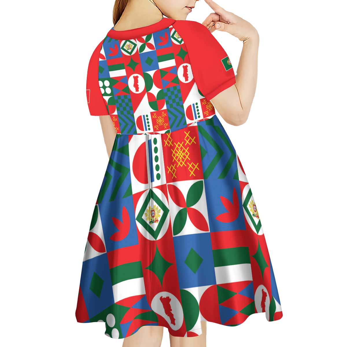 Portugal Football Kid Short Sleeve Dress Patchwork National Flag Design - Wonder Print Shop