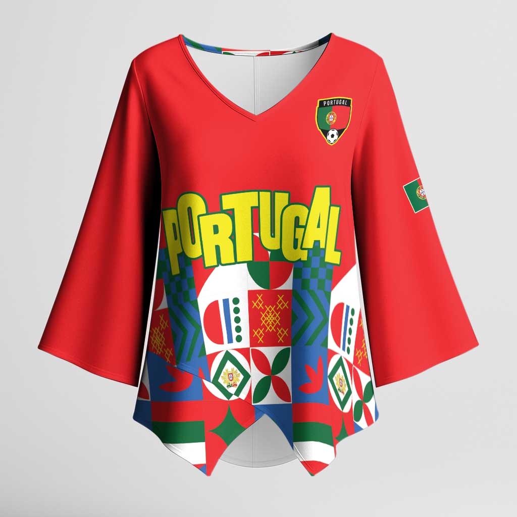 Portugal Football Kimono Sleeve Blouse Patchwork National Flag Design - Wonder Print Shop