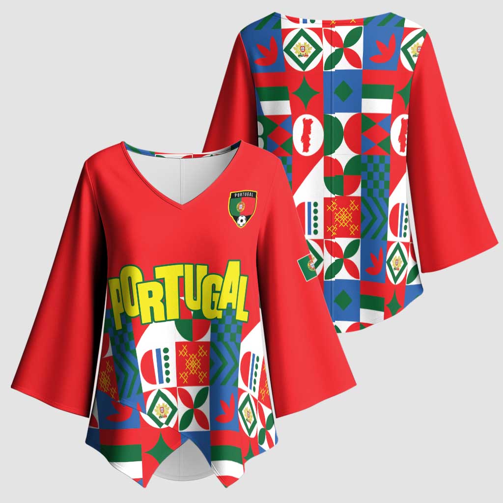 Portugal Football Kimono Sleeve Blouse Patchwork National Flag Design - Wonder Print Shop