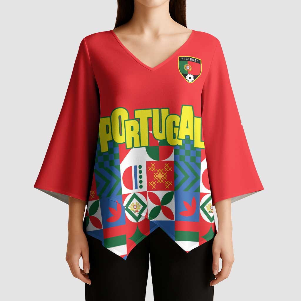 Portugal Football Kimono Sleeve Blouse Patchwork National Flag Design - Wonder Print Shop