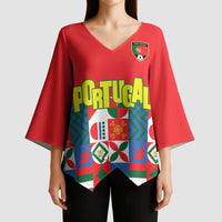 Portugal Football Kimono Sleeve Blouse Patchwork National Flag Design - Wonder Print Shop