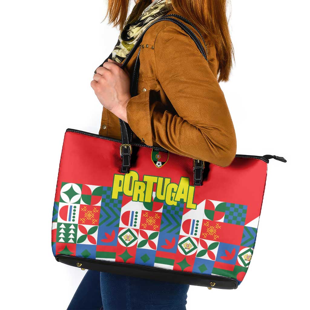 Portugal Football Leather Tote Bag Patchwork National Flag Design - Wonder Print Shop