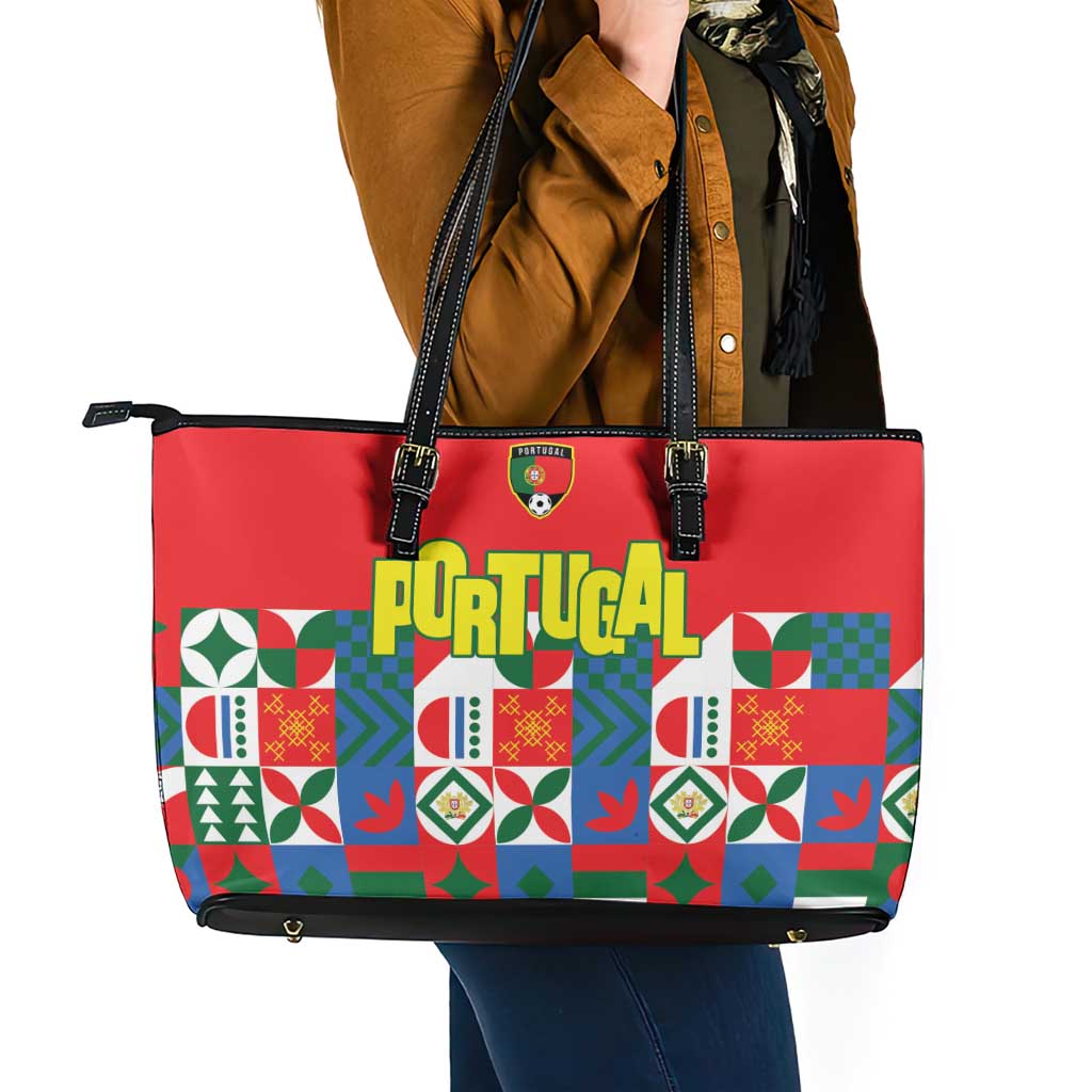 Portugal Football Leather Tote Bag Patchwork National Flag Design - Wonder Print Shop