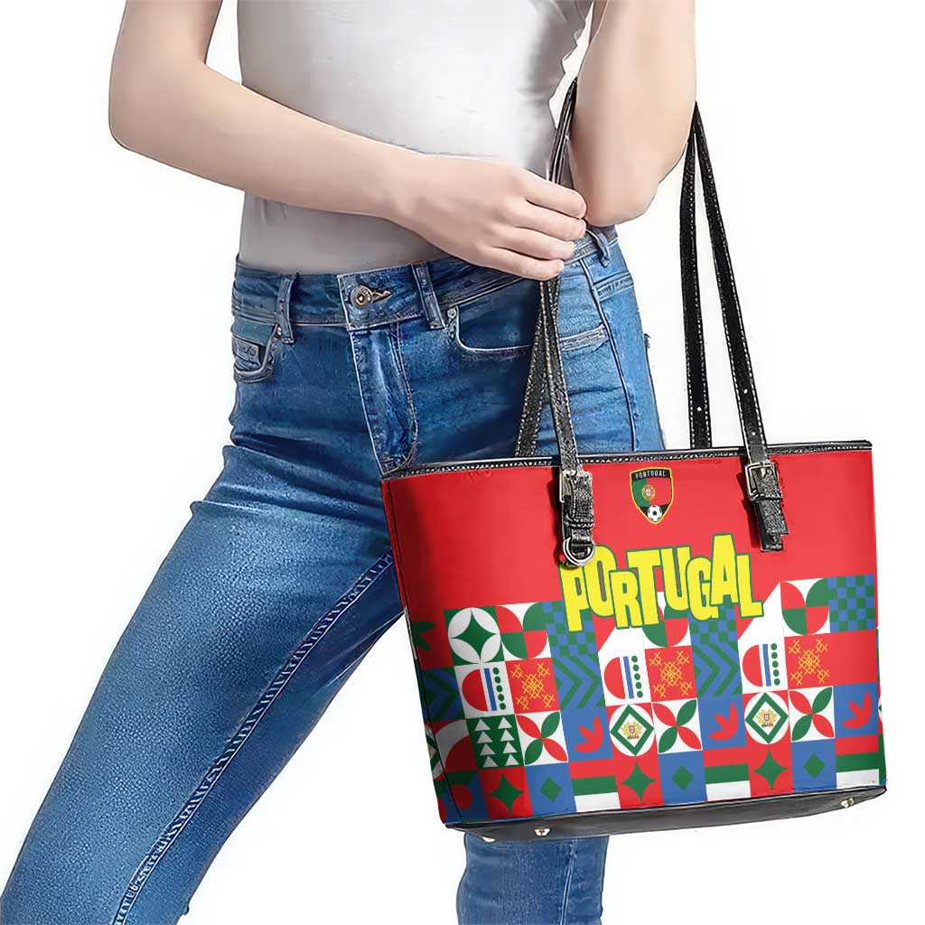 Portugal Football Leather Tote Bag Patchwork National Flag Design - Wonder Print Shop