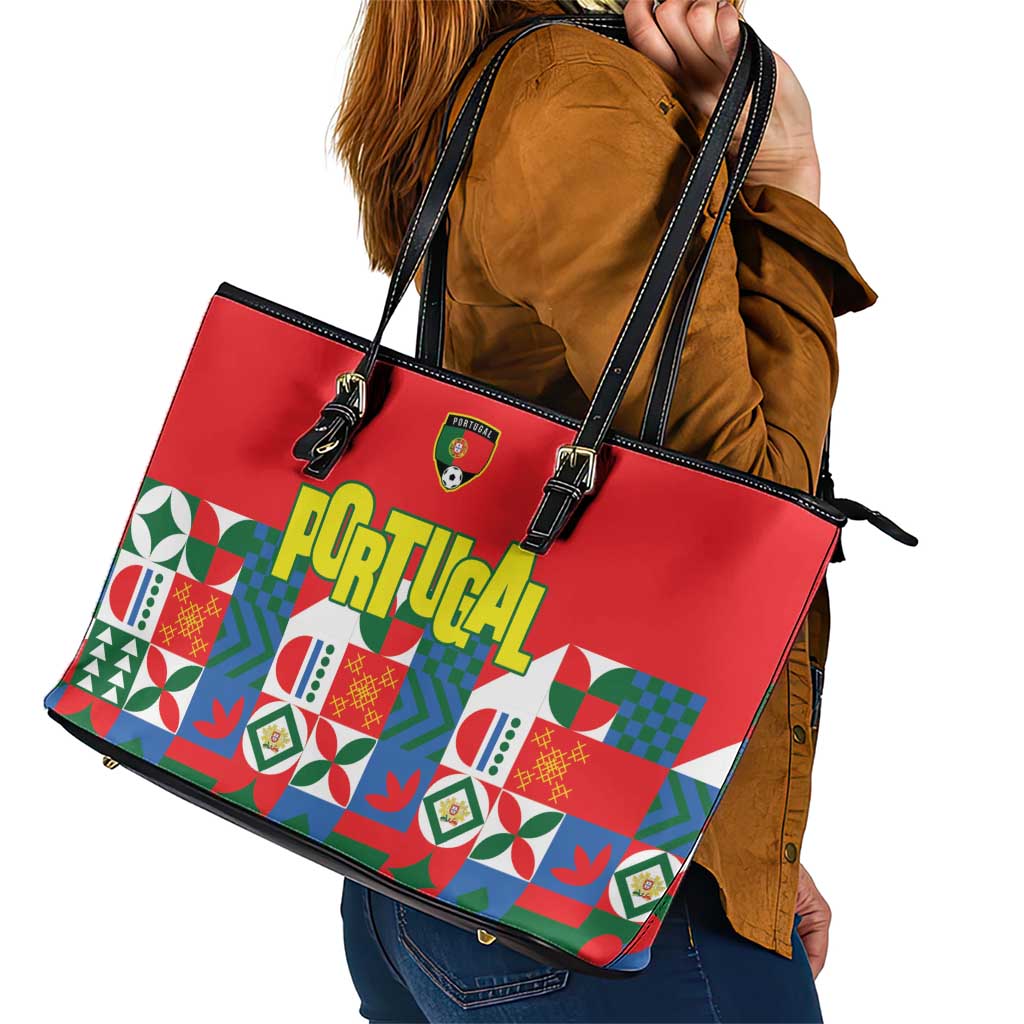 Portugal Football Leather Tote Bag Patchwork National Flag Design - Wonder Print Shop