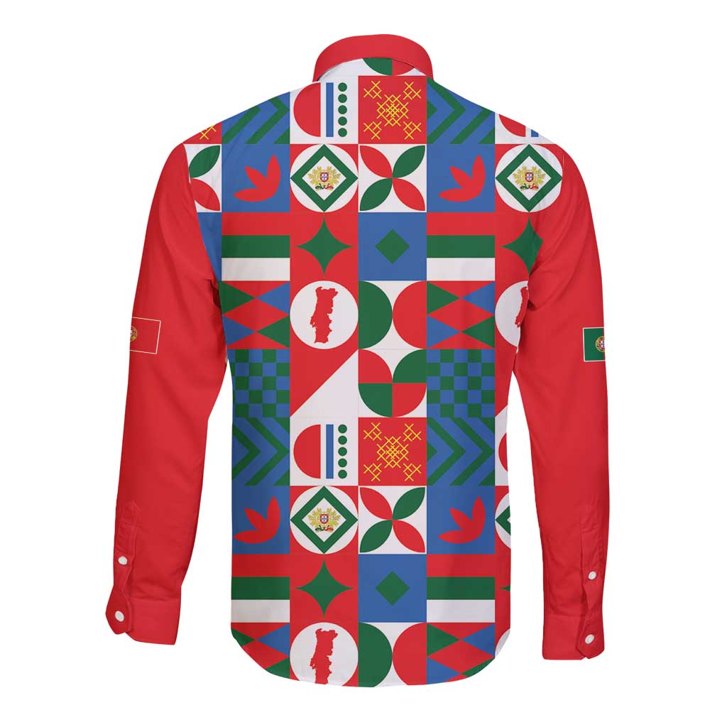 Portugal Football Long Sleeve Button Shirt Patchwork National Flag Design - Wonder Print Shop