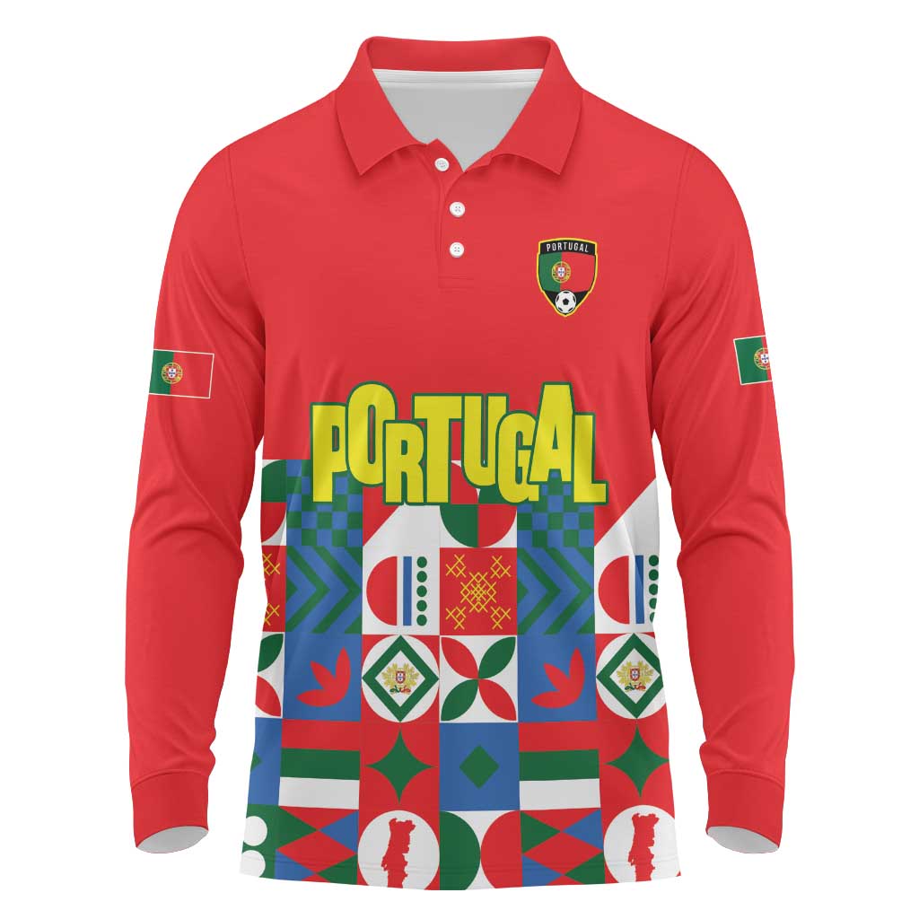 Portugal Football Long Sleeve Polo Shirt Patchwork National Flag Design - Wonder Print Shop