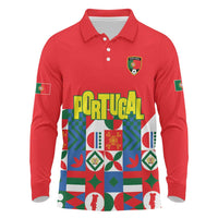 Portugal Football Long Sleeve Polo Shirt Patchwork National Flag Design - Wonder Print Shop