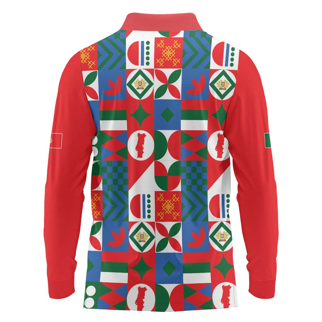 Portugal Football Long Sleeve Polo Shirt Patchwork National Flag Design - Wonder Print Shop