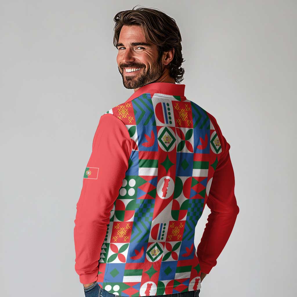 Portugal Football Long Sleeve Polo Shirt Patchwork National Flag Design - Wonder Print Shop