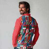 Portugal Football Long Sleeve Polo Shirt Patchwork National Flag Design - Wonder Print Shop