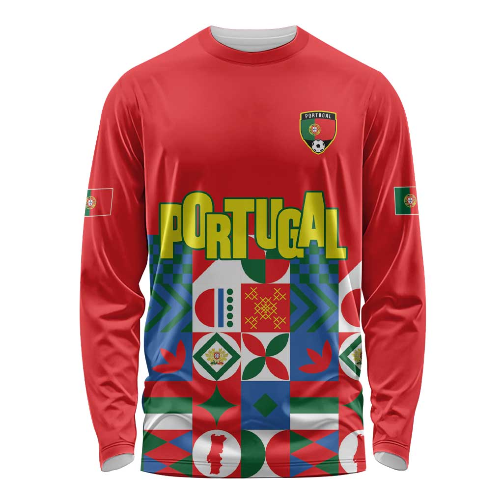 Portugal Football Long Sleeve Shirt Patchwork National Flag Design - Wonder Print Shop