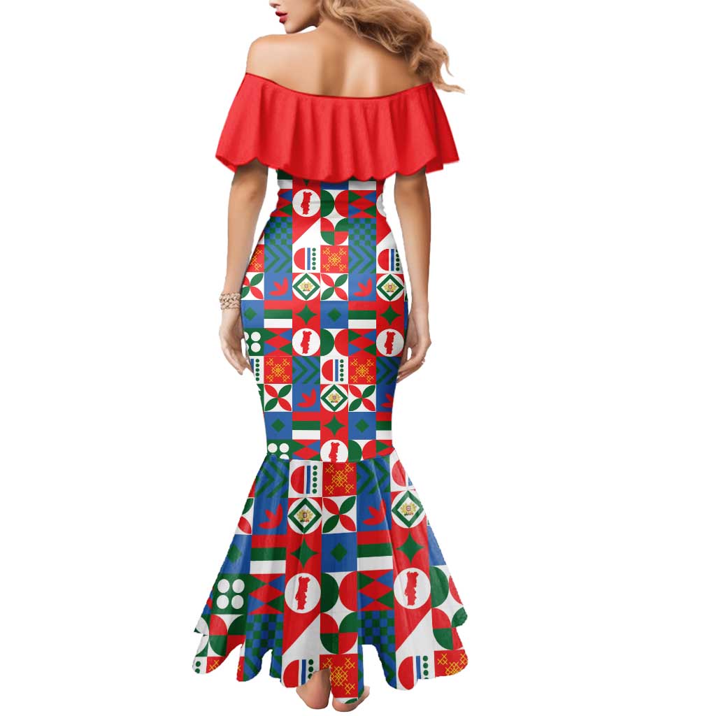 Portugal Football Mermaid Dress Patchwork National Flag Design - Wonder Print Shop