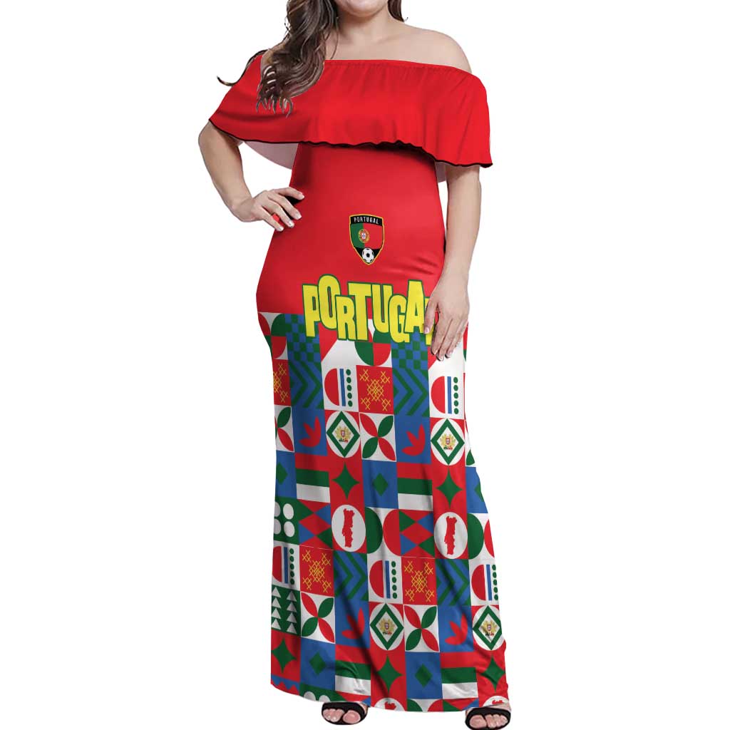 Portugal Football Off Shoulder Maxi Dress Patchwork National Flag Design - Wonder Print Shop