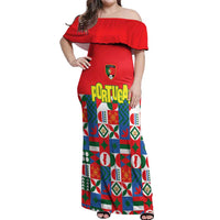 Portugal Football Off Shoulder Maxi Dress Patchwork National Flag Design - Wonder Print Shop