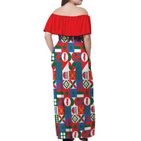 Portugal Football Off Shoulder Maxi Dress Patchwork National Flag Design - Wonder Print Shop