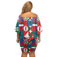 Portugal Football Off Shoulder Short Dress Patchwork National Flag Design - Wonder Print Shop