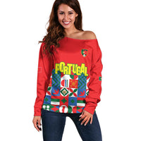 Portugal Football Off Shoulder Sweater Patchwork National Flag Design - Wonder Print Shop