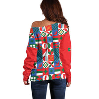 Portugal Football Off Shoulder Sweater Patchwork National Flag Design - Wonder Print Shop