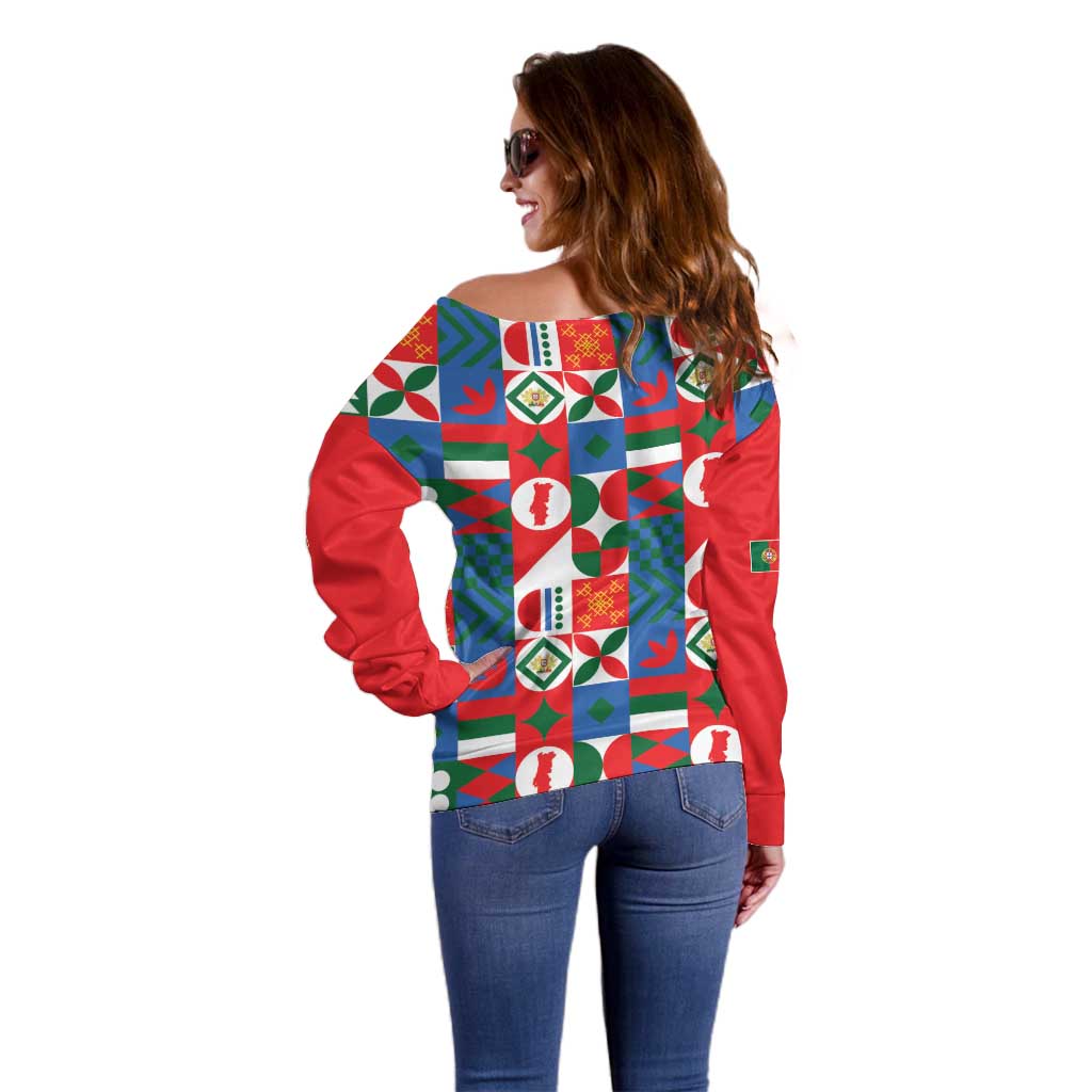 Portugal Football Off Shoulder Sweater Patchwork National Flag Design - Wonder Print Shop