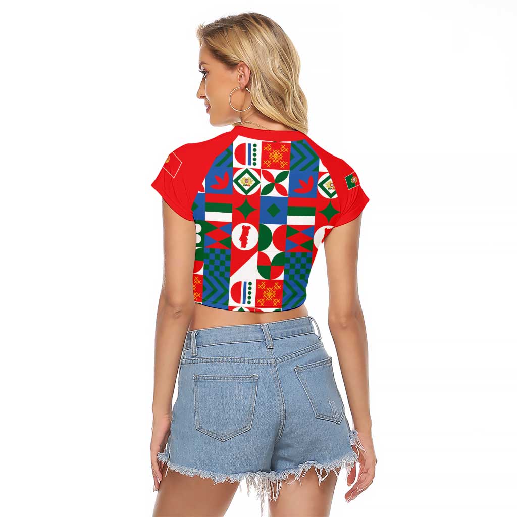 Portugal Football Raglan Cropped T Shirt Patchwork National Flag Design - Wonder Print Shop