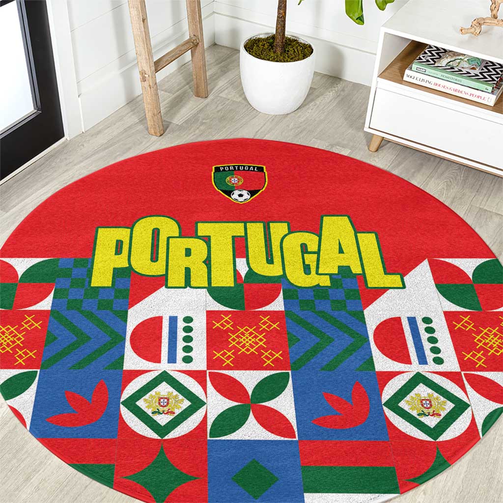 Portugal Football Round Carpet Patchwork National Flag Design - Wonder Print Shop
