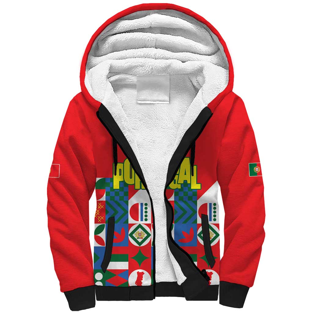 Portugal Football Sherpa Hoodie Patchwork National Flag Design - Wonder Print Shop