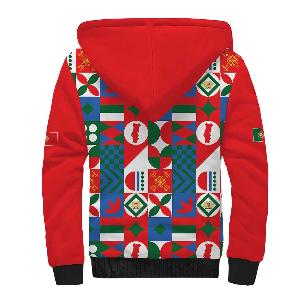 Portugal Football Sherpa Hoodie Patchwork National Flag Design - Wonder Print Shop