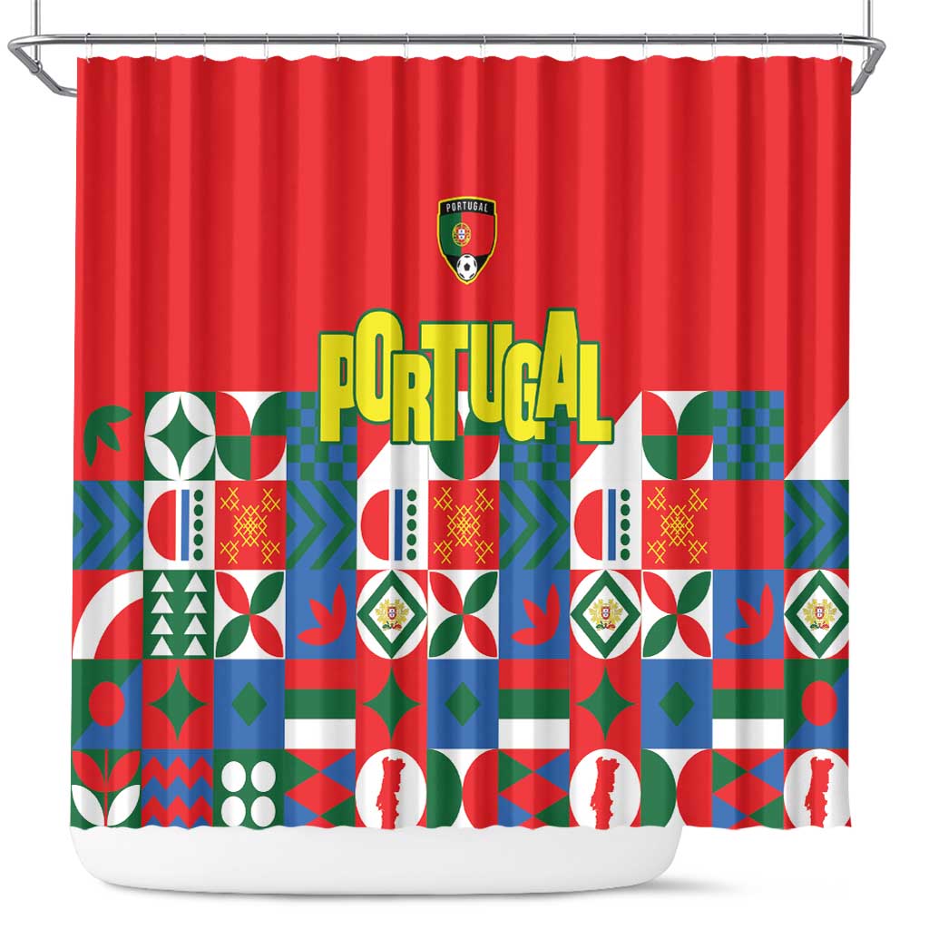 Portugal Football Shower Curtain Patchwork National Flag Design - Wonder Print Shop