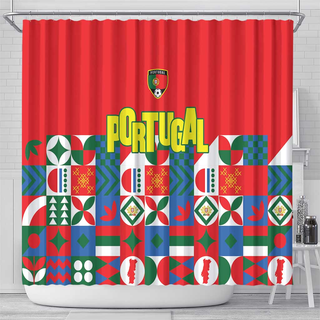 Portugal Football Shower Curtain Patchwork National Flag Design - Wonder Print Shop