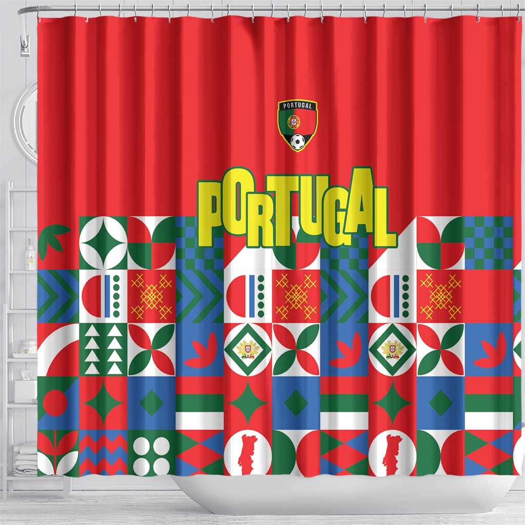 Portugal Football Shower Curtain Patchwork National Flag Design - Wonder Print Shop
