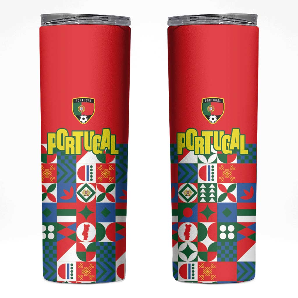 Portugal Football Skinny Tumbler Patchwork National Flag Design - Wonder Print Shop