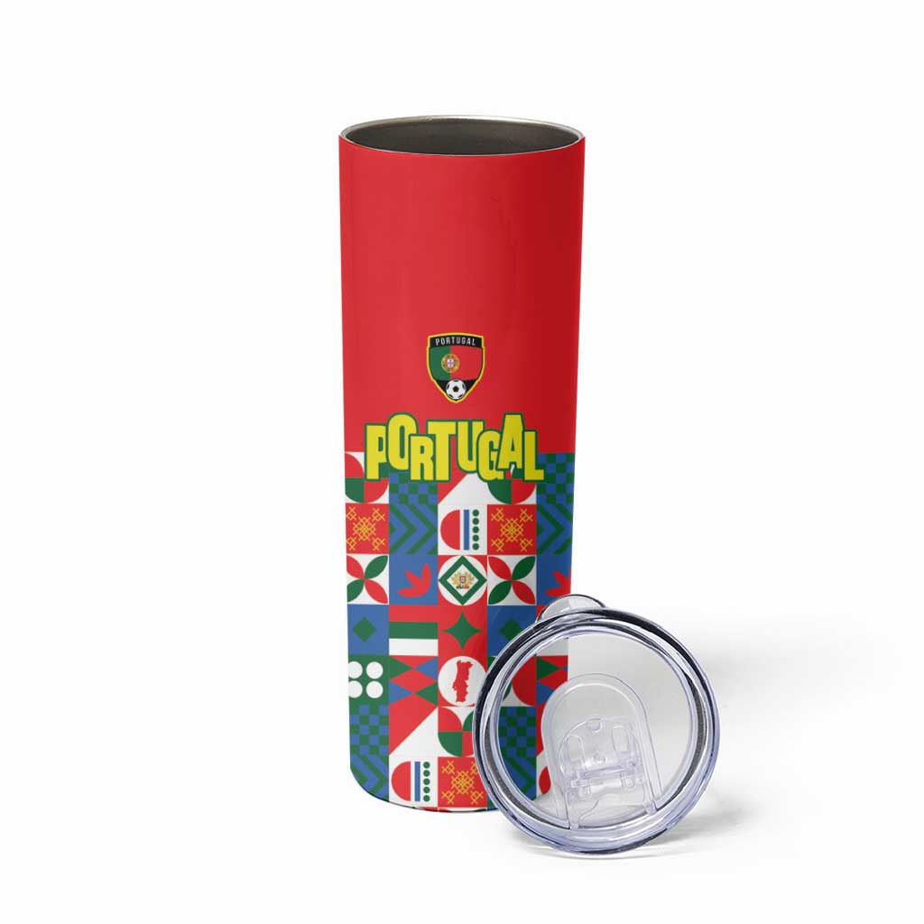 Portugal Football Skinny Tumbler Patchwork National Flag Design - Wonder Print Shop