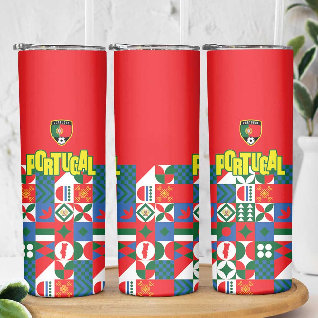 Portugal Football Skinny Tumbler Patchwork National Flag Design - Wonder Print Shop