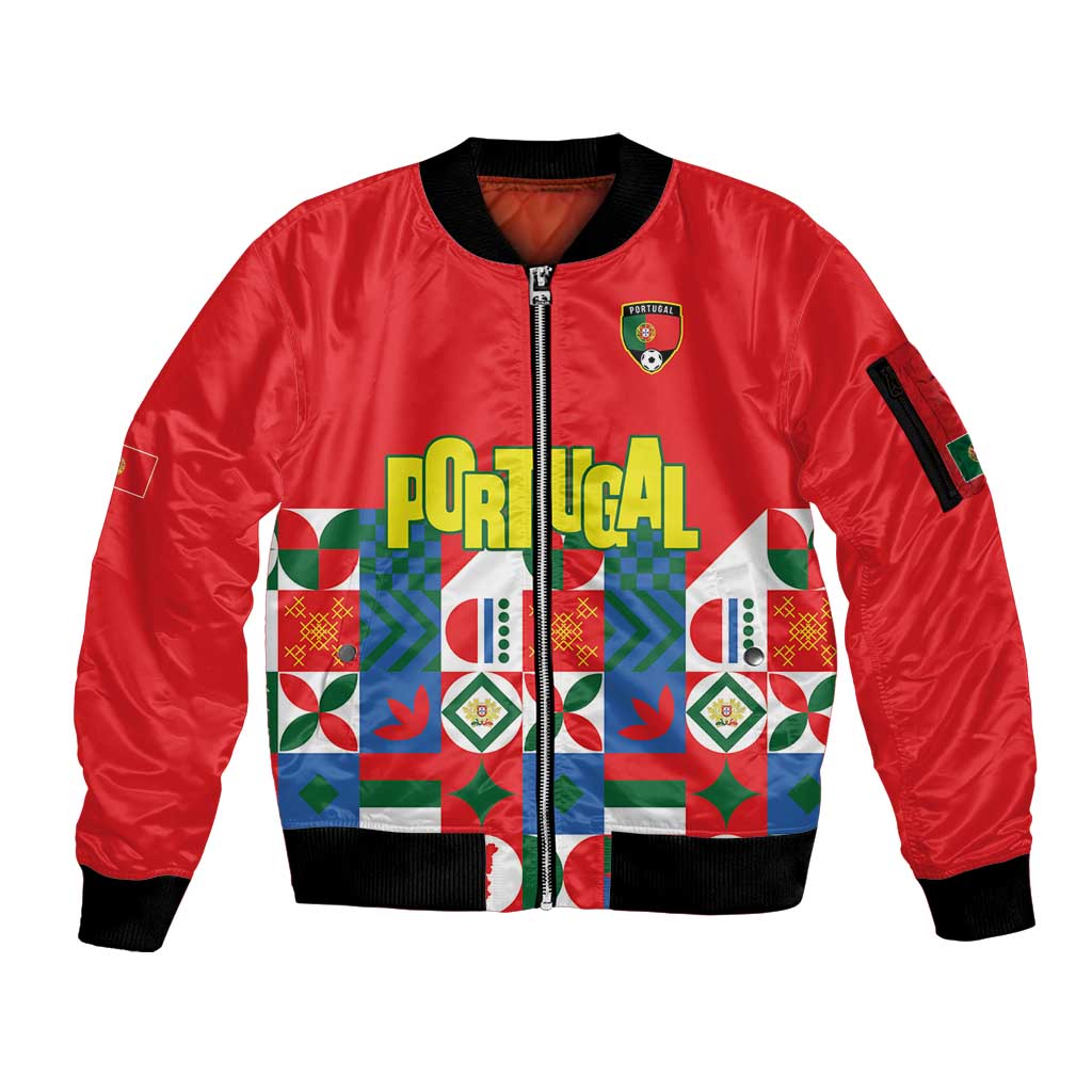 Portugal Football Sleeve Zip Bomber Jacket Patchwork National Flag Design - Wonder Print Shop