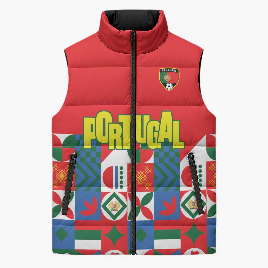 Portugal Football Sleeveless Puffer Jacket Patchwork National Flag Design - Wonder Print Shop