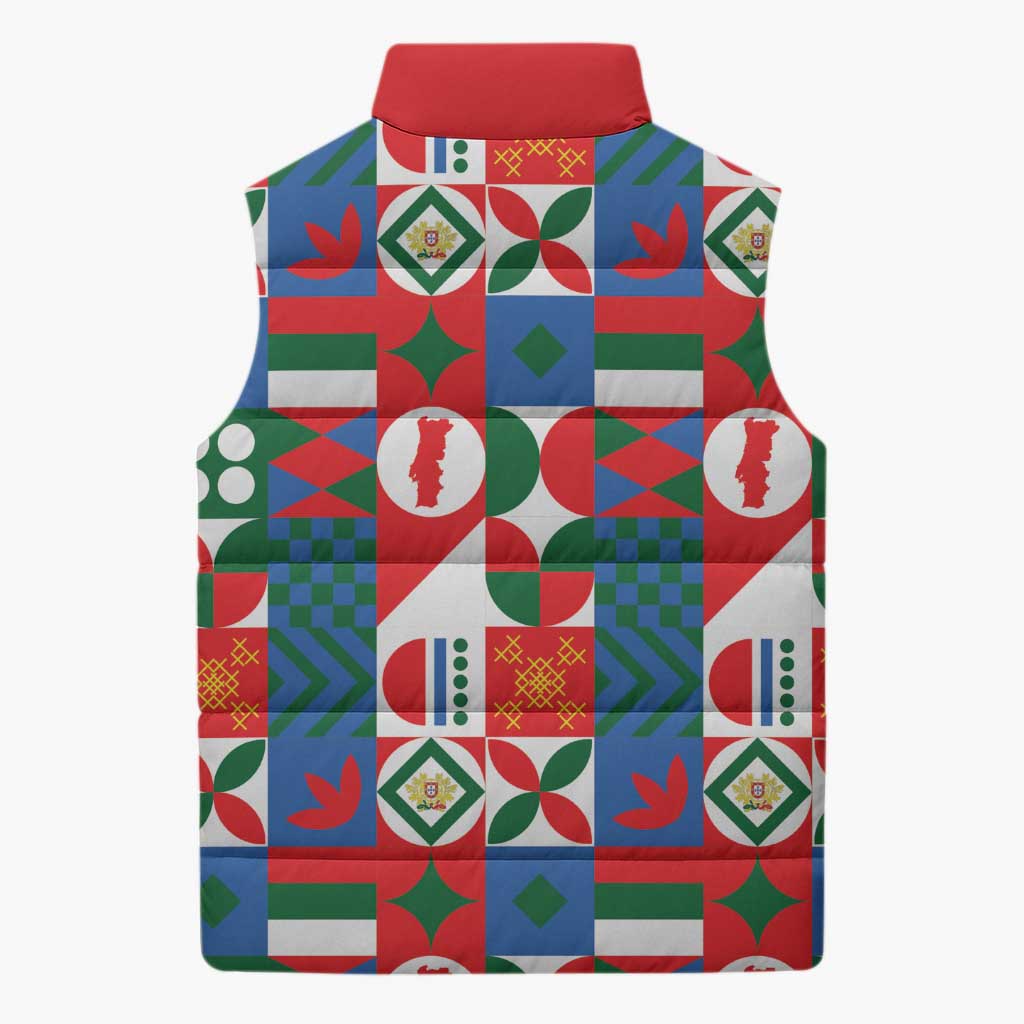Portugal Football Sleeveless Puffer Jacket Patchwork National Flag Design - Wonder Print Shop