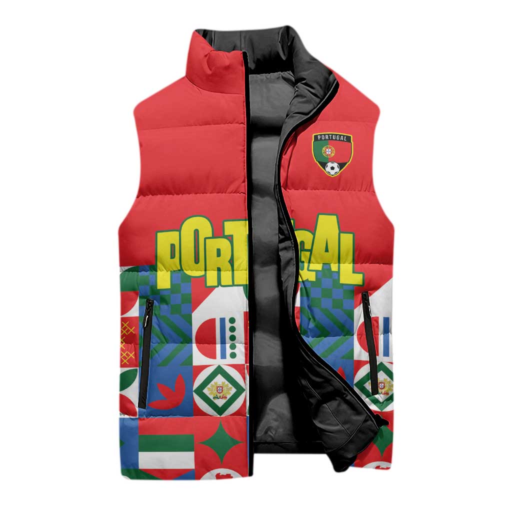 Portugal Football Sleeveless Puffer Jacket Patchwork National Flag Design - Wonder Print Shop