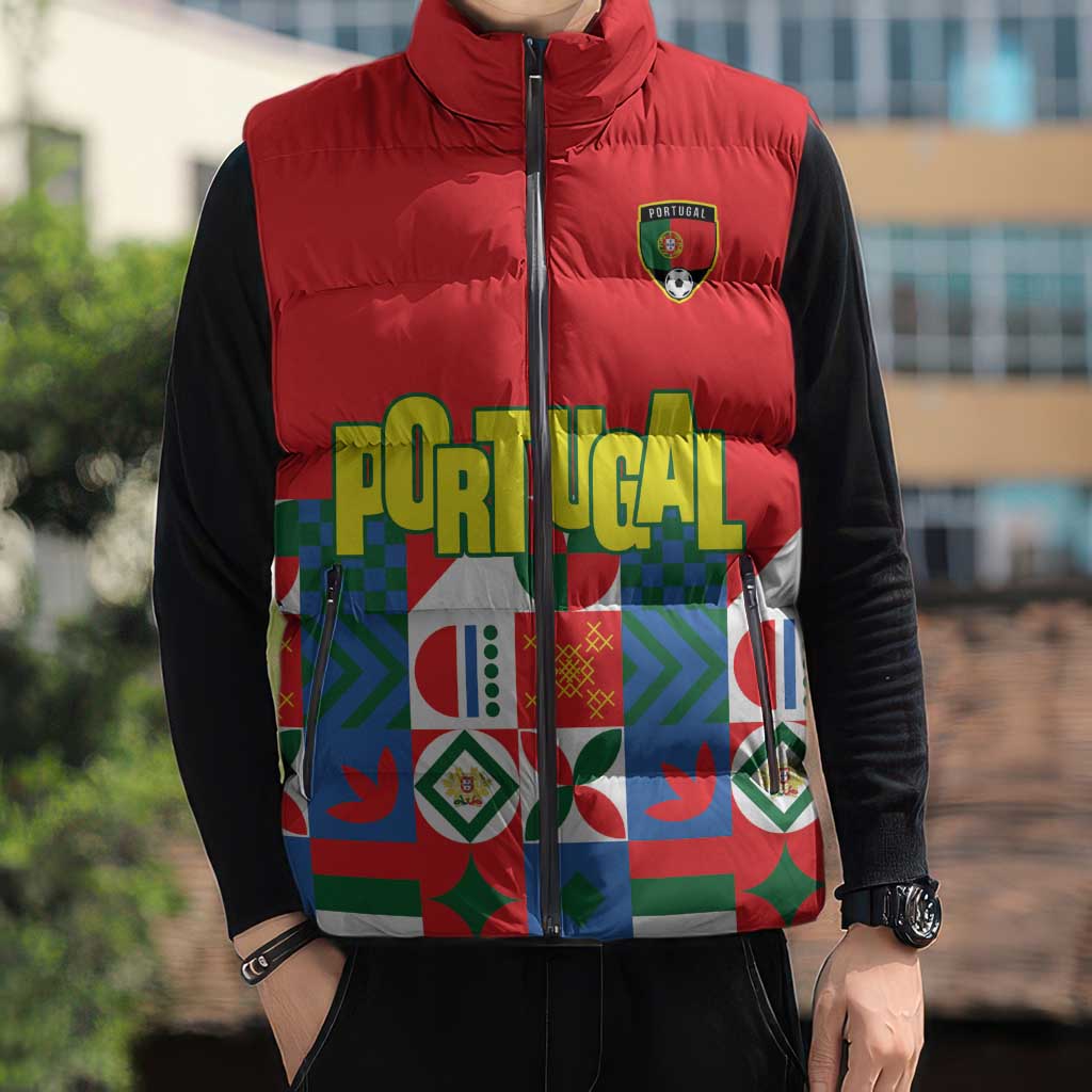 Portugal Football Sleeveless Puffer Jacket Patchwork National Flag Design - Wonder Print Shop