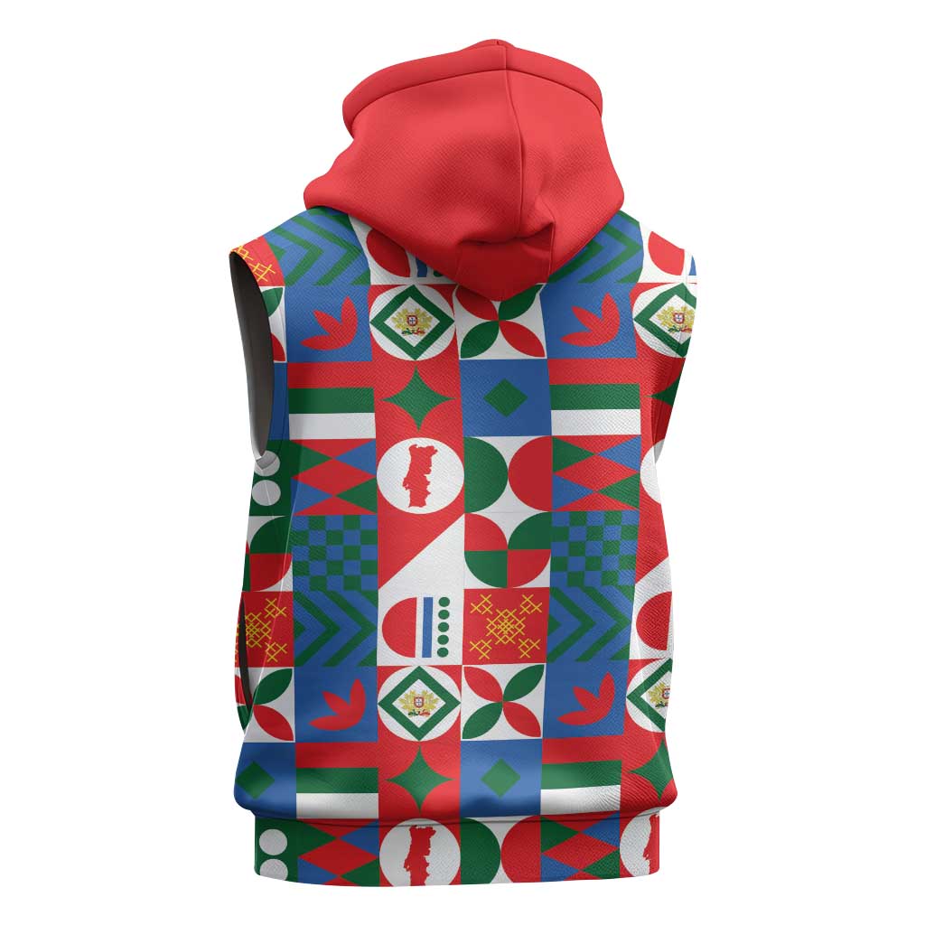 Portugal Football Sleeveless Zip Hoodie Patchwork National Flag Design - Wonder Print Shop